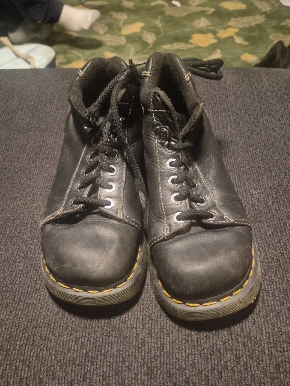 Dr. Martens Black Leather Lace-Up Men’s Ankle Boots with Yellow Stitching